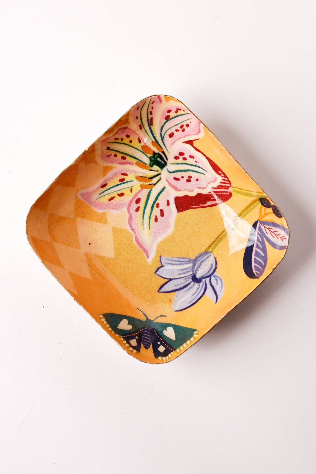 Serveerschaal | Metaal Levendige bloemen | 10x10x3cm, Geel