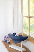 J-Line decoratie Zeilboot - hout - blauw/wit - L
