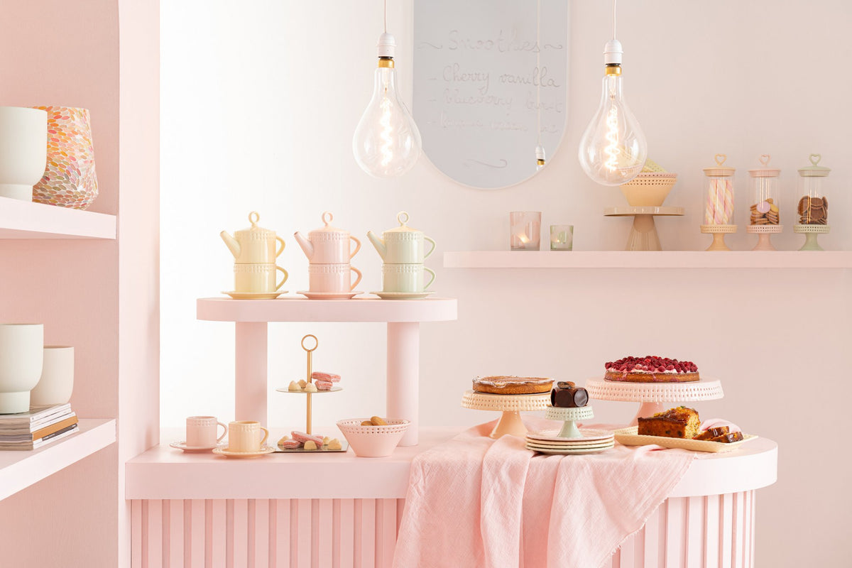 J-Line kop + schoteltje - keramiek - roze