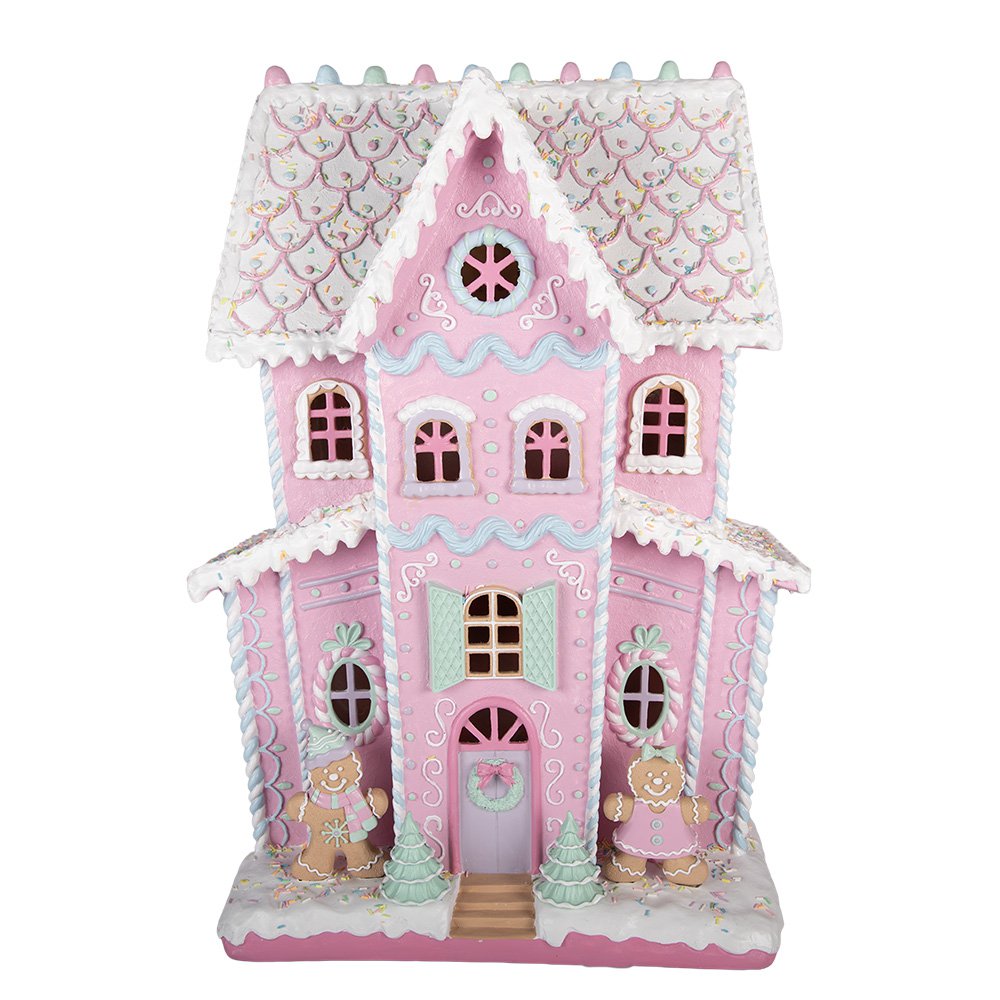 Gingerbread house met LED 54x31x76 cm Roze Kunststof