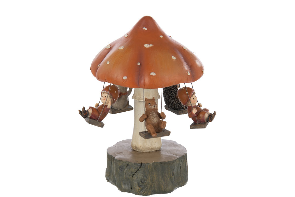 J-Line decoratie Draaimolen Paddenstoel + Kinderen - polyresin - mix