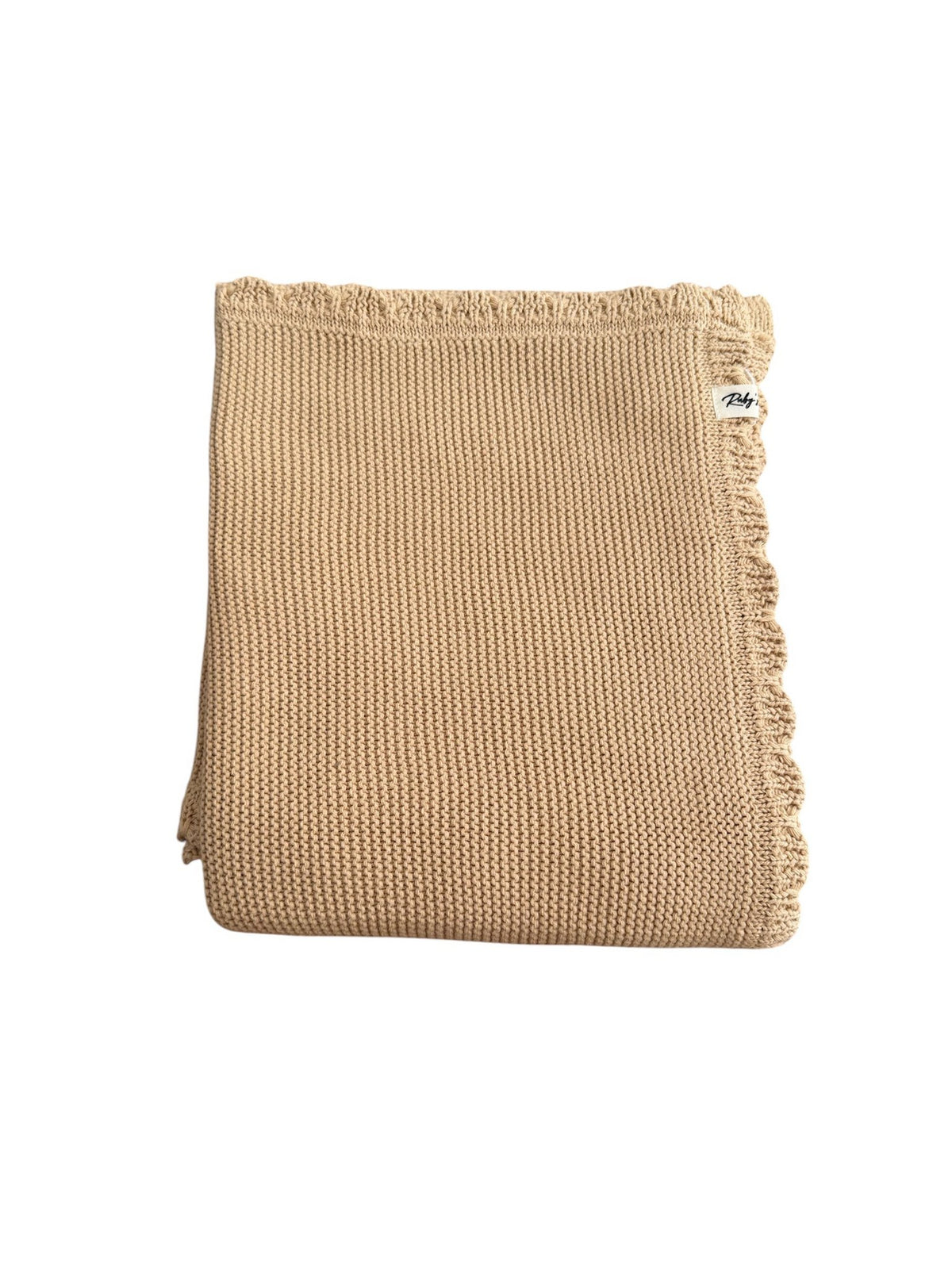 Gebreide babydeken met ruffle rand – Caramel