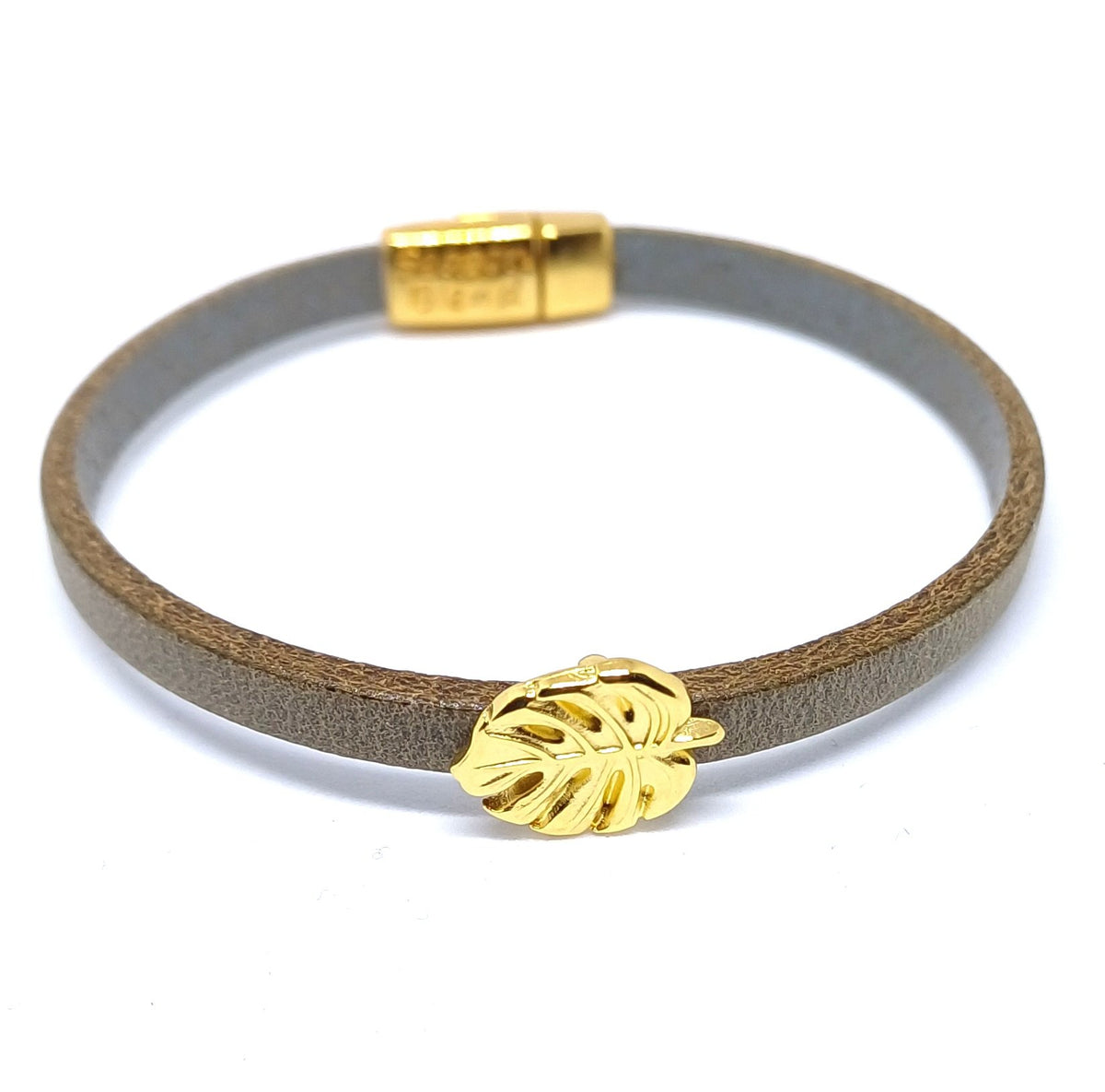 Semplice Monstera 24K verguld leren armband