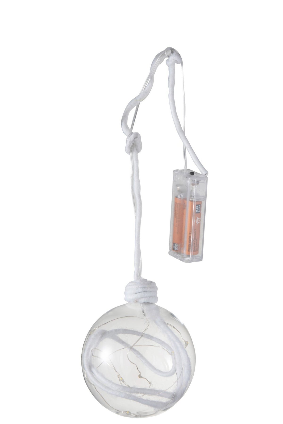 J-Line kerstbal - glas - klaar wit - medium - LED lichtjes