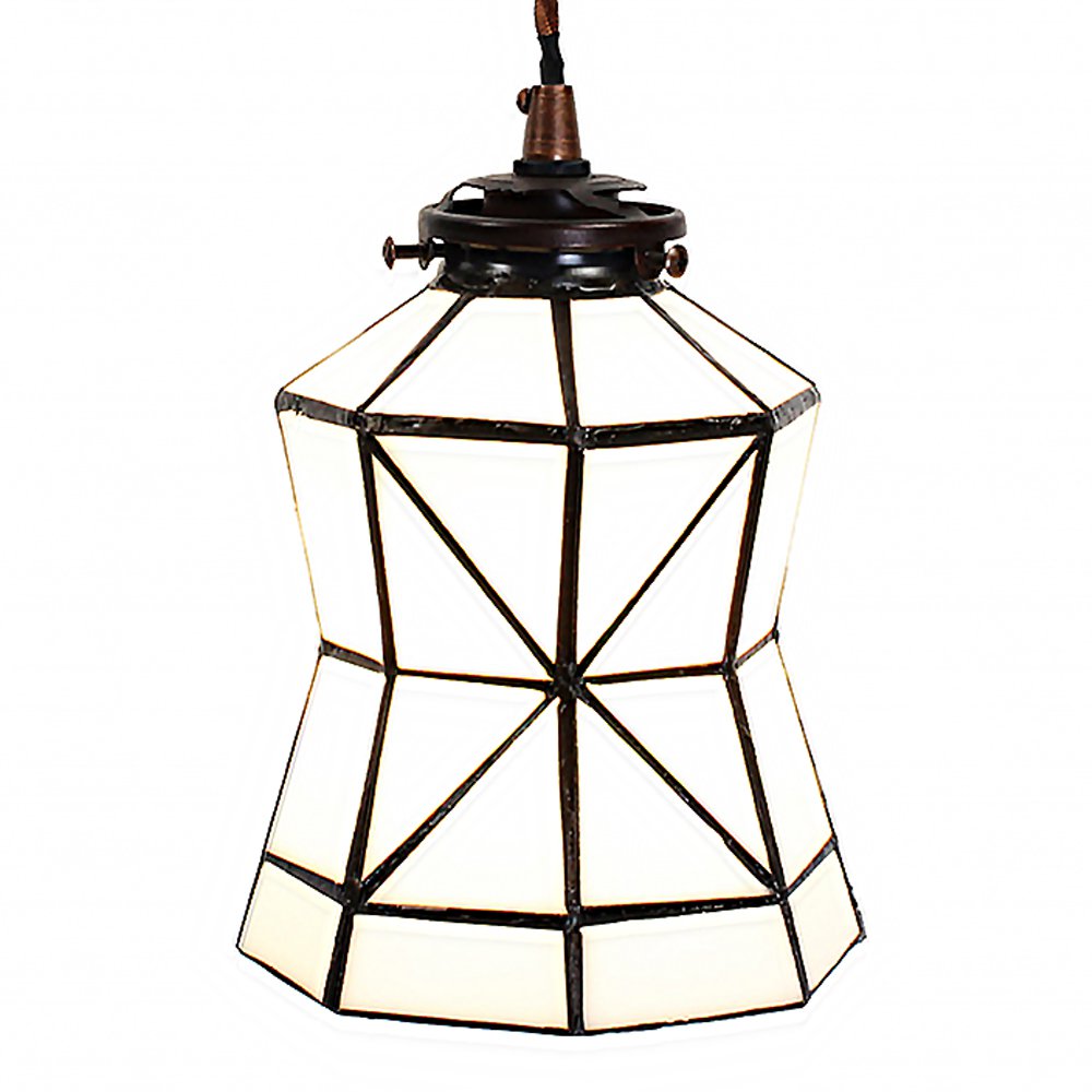 Hanglamp Tiffany Ø 15x115 cm wit Bruin Glas Hanglamp Eettafel