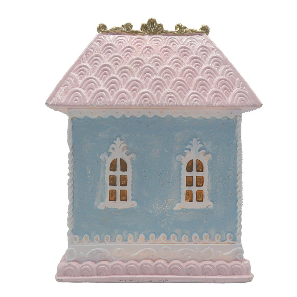 Gingerbread house met LED 12x9x15 cm Blauw Polyresin