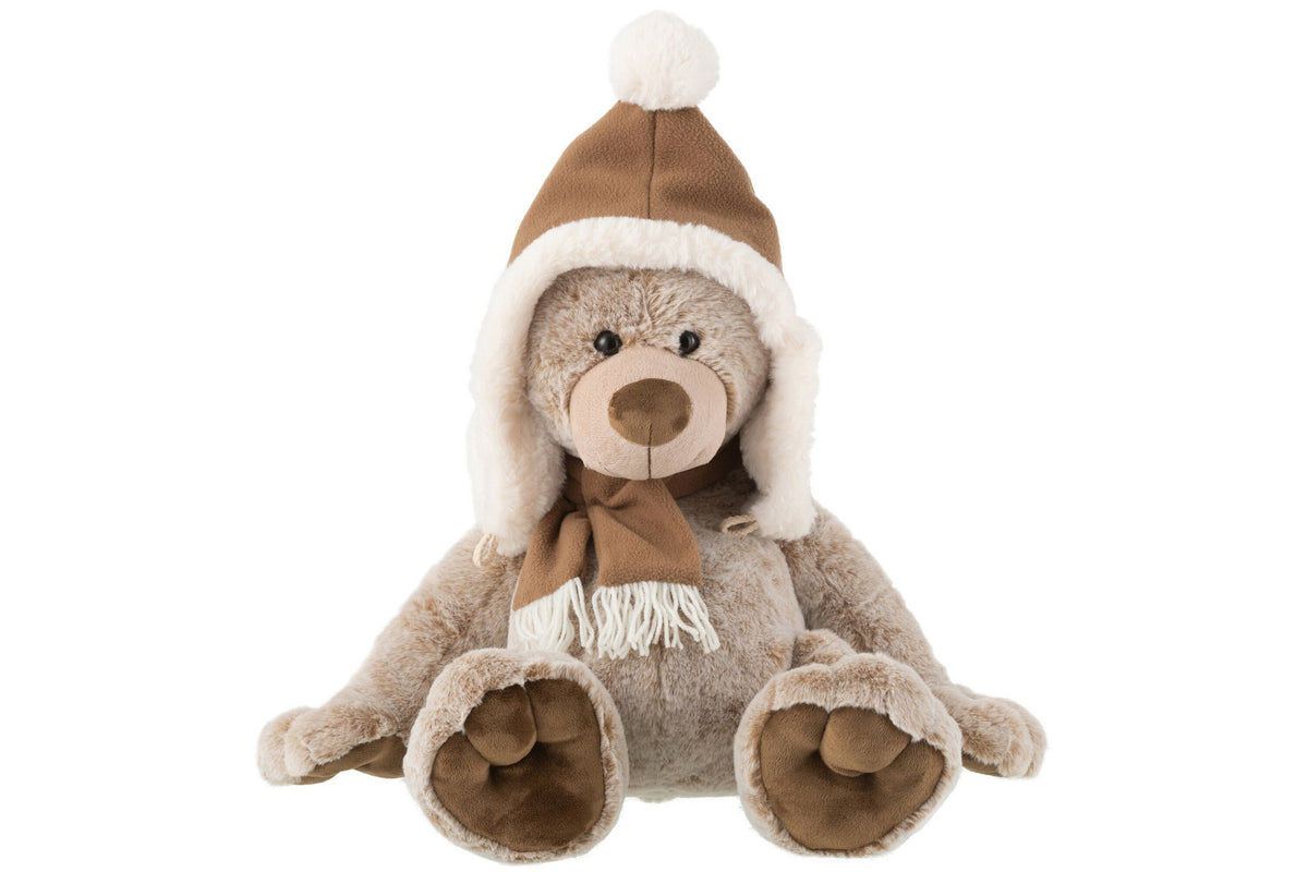 J-Line Beer+Hoed Pluche Polyester Bruin Large