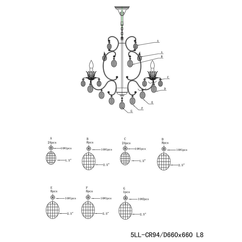 Kroonluchter Ø 70x70 cm Transparant IJzer Hanglamp