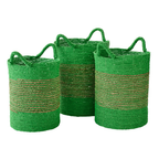 J-Line mand Gestreept - zeegras - naturel/groen - set van 3