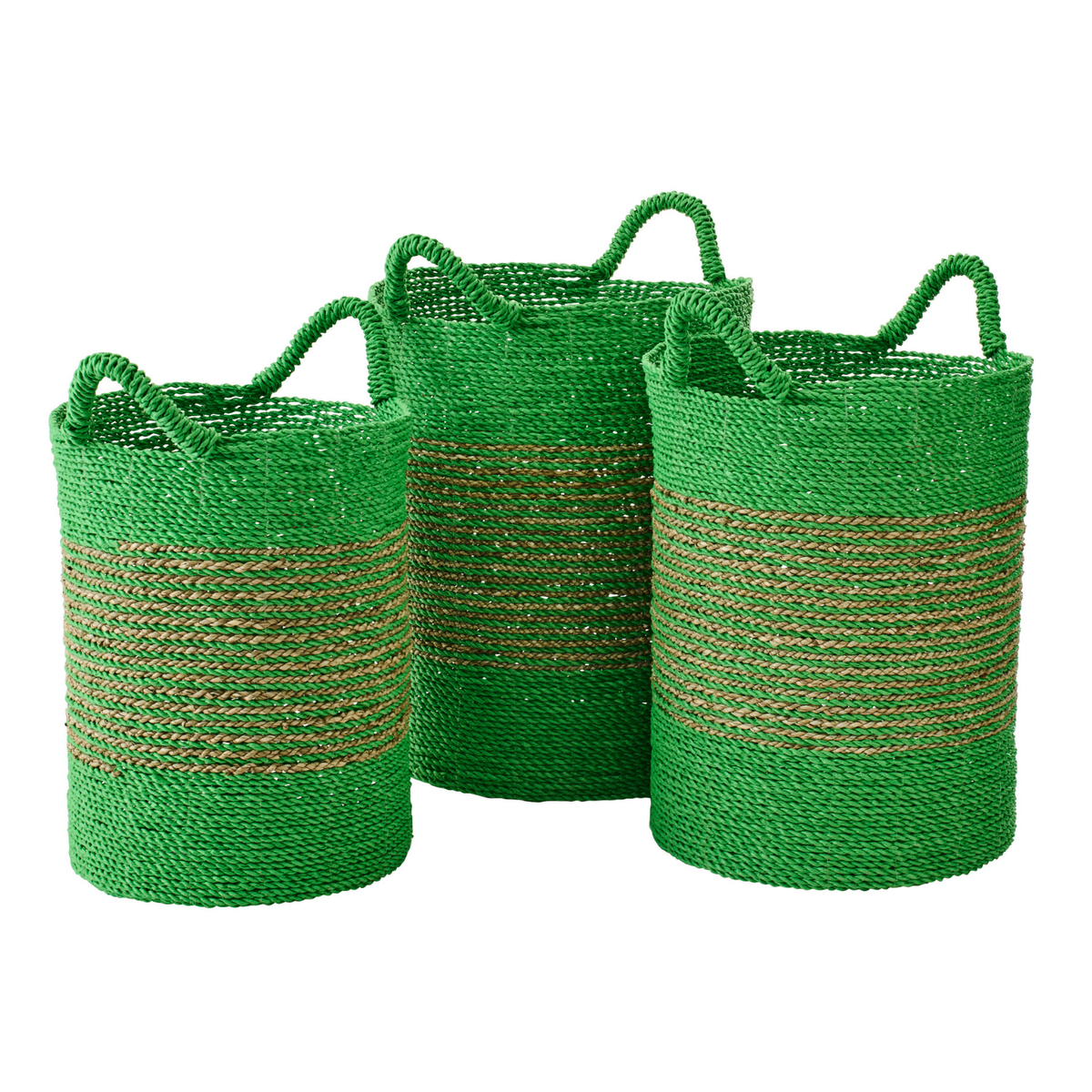 J-Line mand Gestreept - zeegras - naturel/groen - set van 3