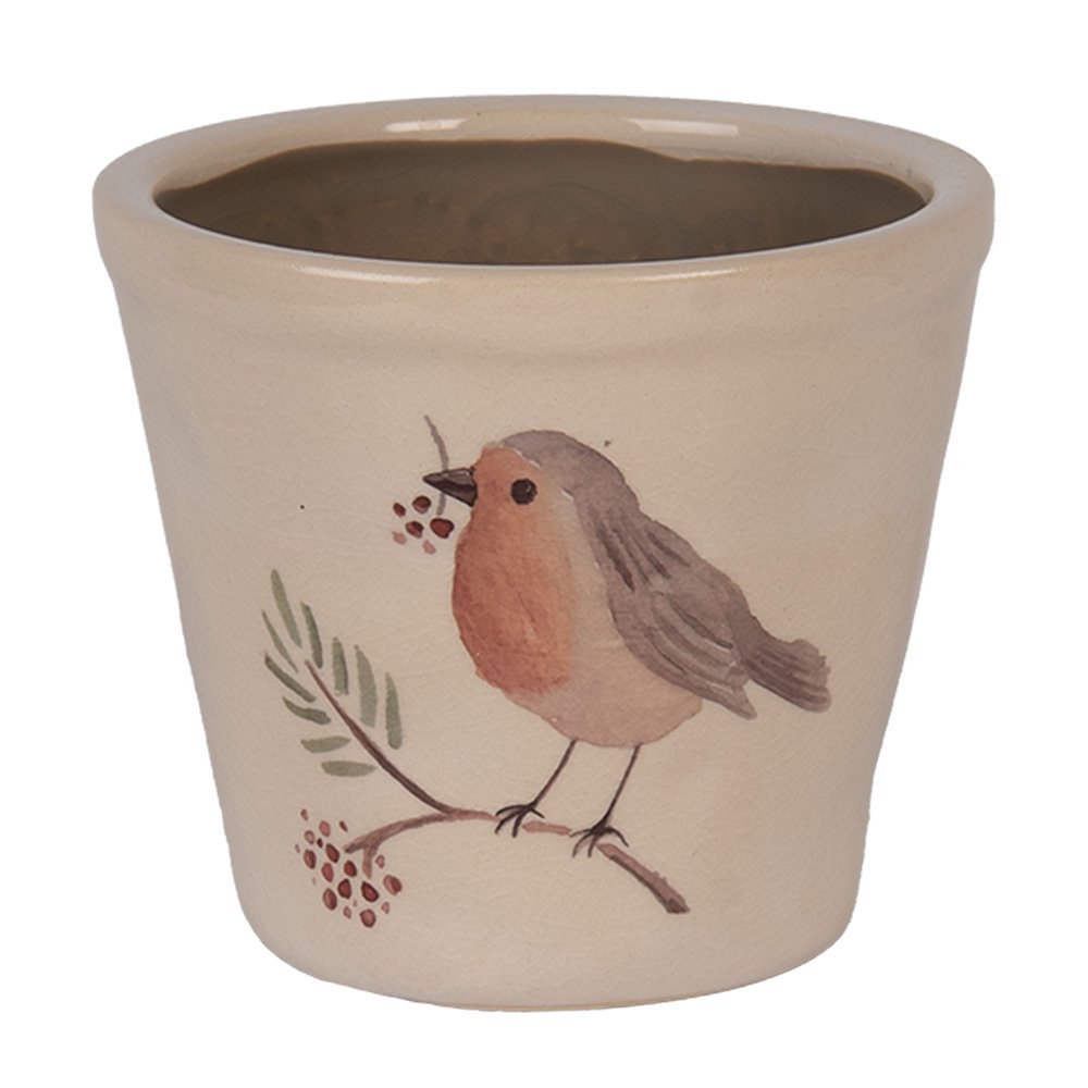 Bloempot Ø 12x11 cm Beige Keramiek Vogel