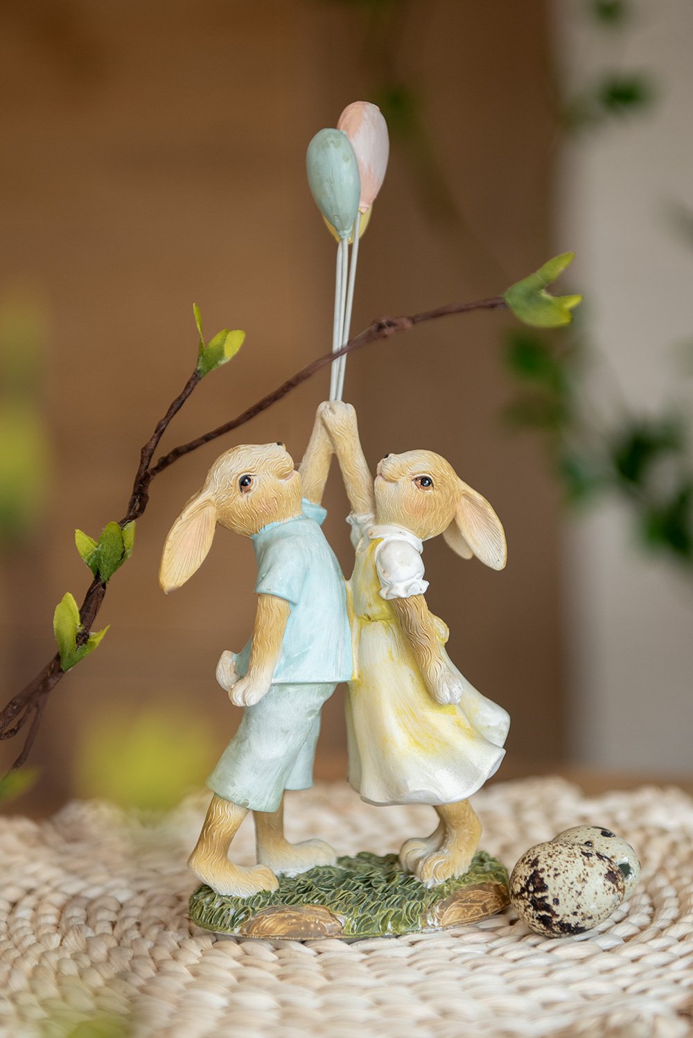 Beeld Konijn 22 cm Groen Bruin Polyresin
