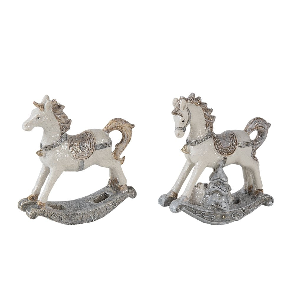 Beeld Set van 2 Paard 8 cm Wit Kunststof Kerstdecoratie