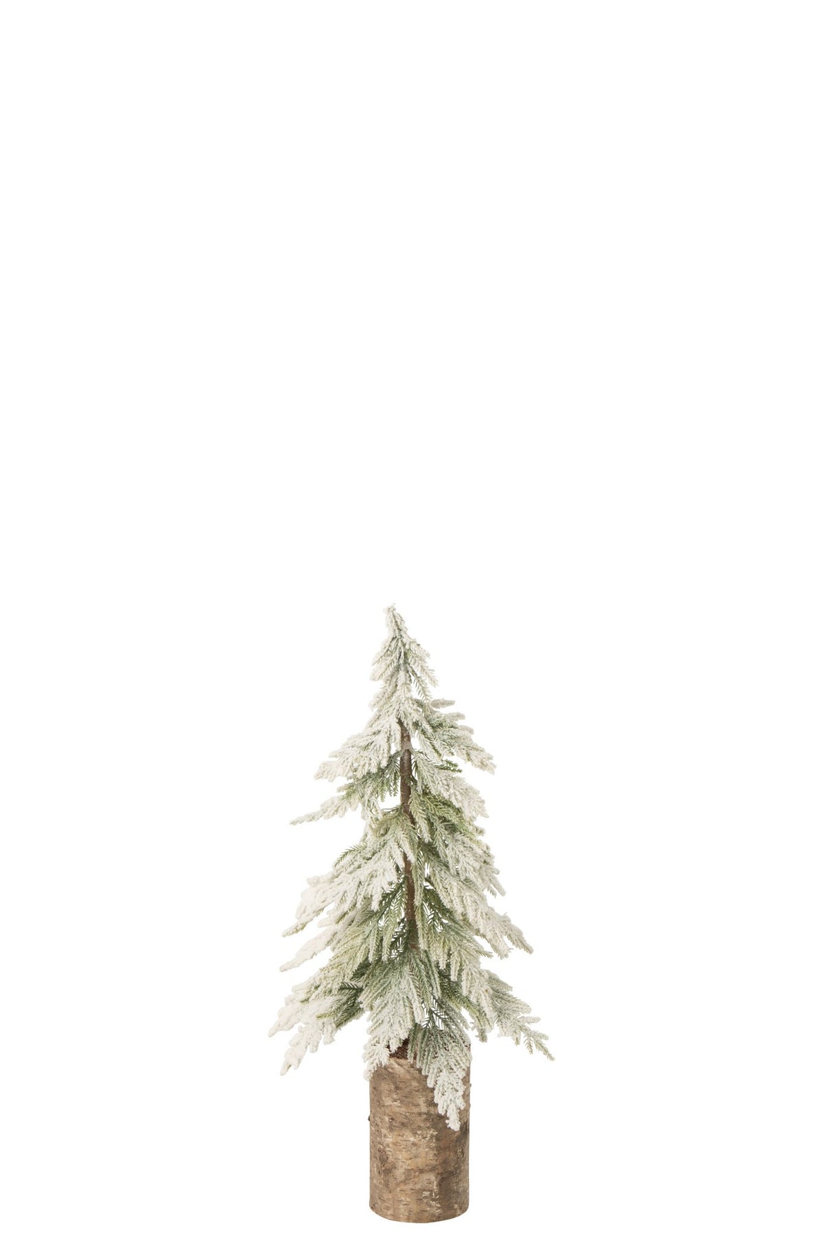 J-Line besneeuwde kerstboom op houten voet - PE - wit/naturel - S