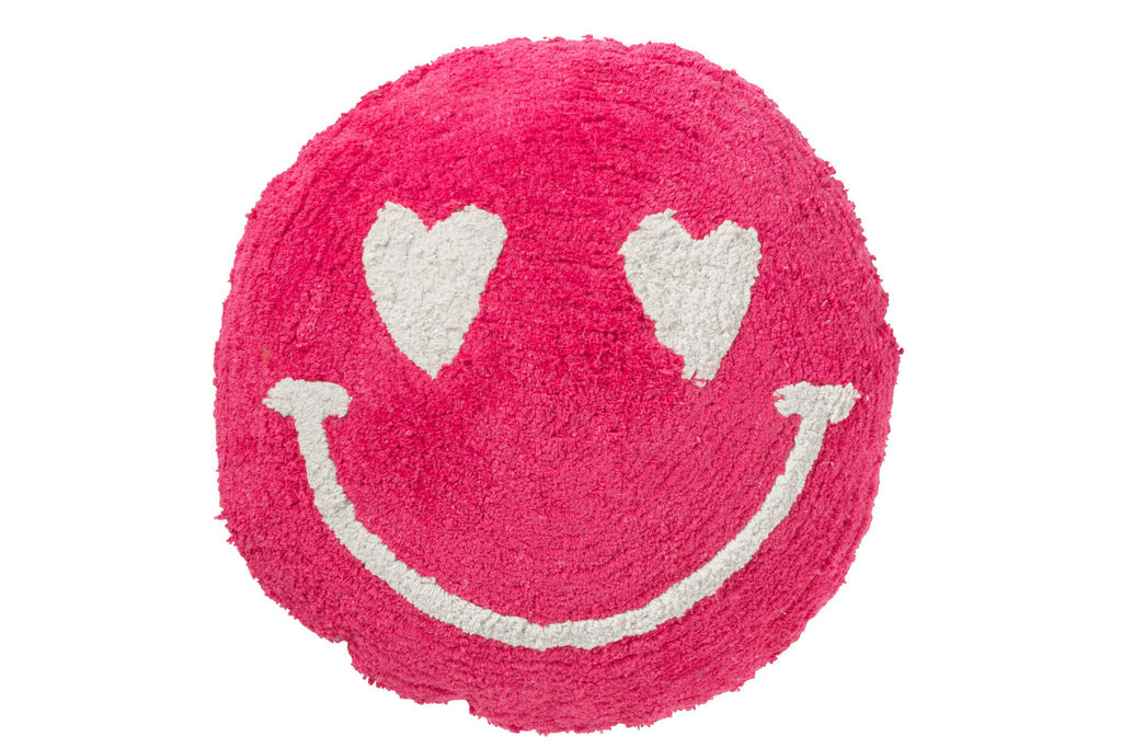 J-Line Kussen Smiley Getuft Katoen Roze/Wit