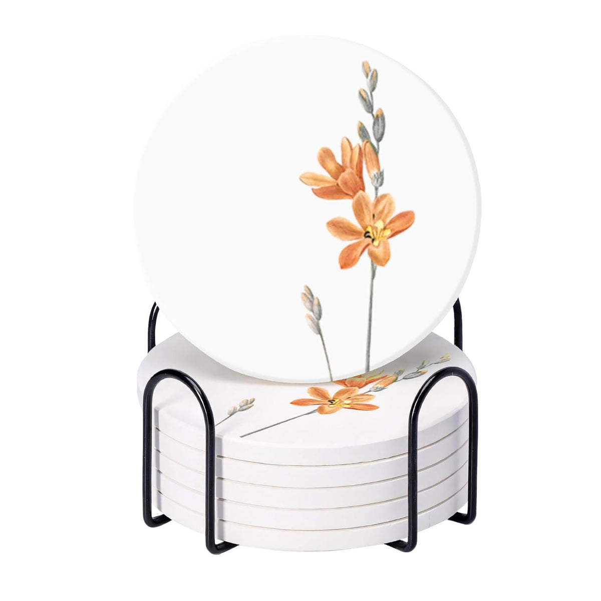 Bloemenwitte waterbestendige onderzetterset, 6-pack (diameter 10 cm) | Eettafelaccessoires, woondecoratie, cadeaus voor vrouwen