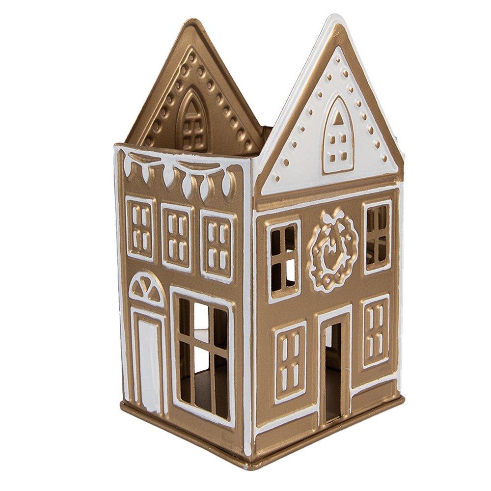 Waxinelichthouder Huis 12x11x22 cm Goudkleurig Metaal