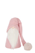 J-Line figuur Kerstman Winter - polyresin - roze/wit - S
