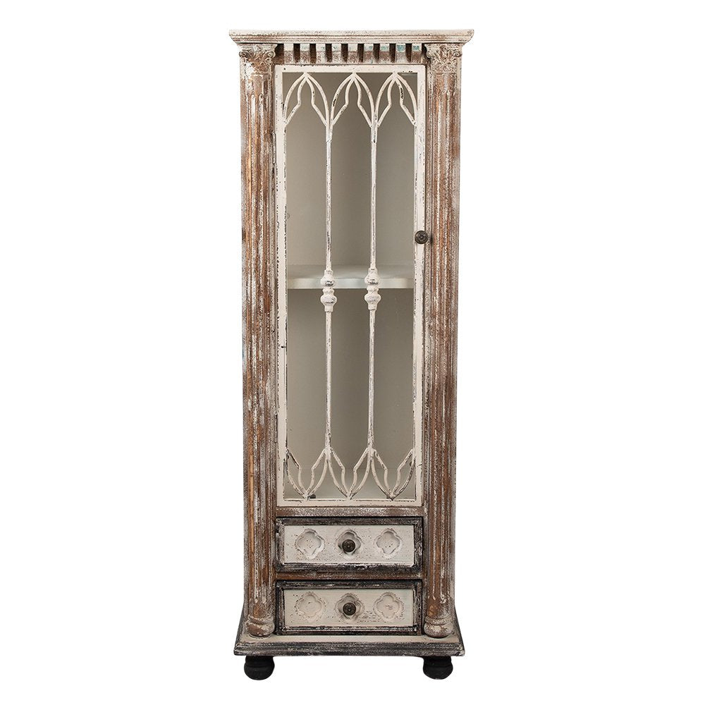 Vitrinekast Bruin Beige, Hout en Glas 49x35x135 cm
