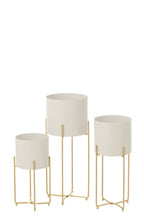 J-Line bloempot Rond - ijzer - goud/wit - set van 3