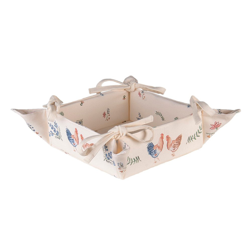 Broodmand 35x35x8 cm Beige Blauw Katoen Kip en Haan Cadeau Keuken