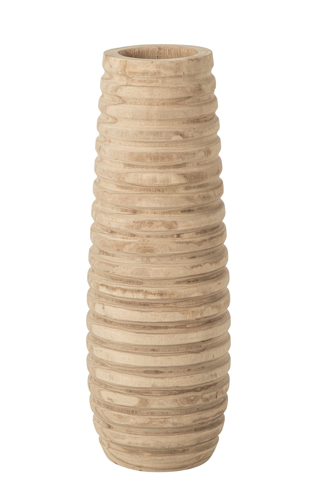 J-Line Gestreepte vaas - paulowniahout - naturel - large