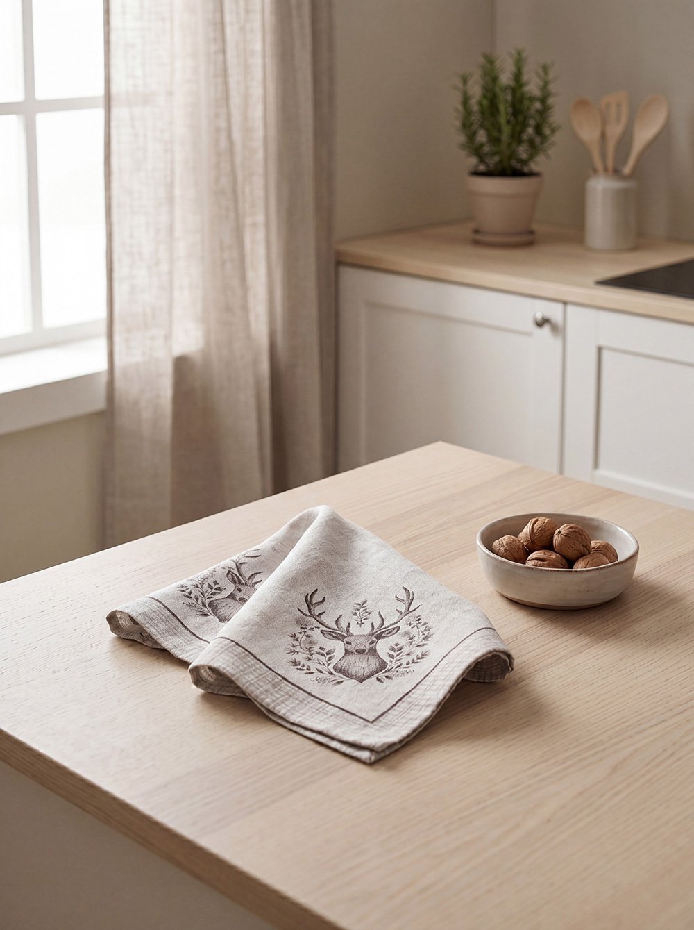Servetten Katoen Set van 6 40x40 cm Beige Katoen Hert