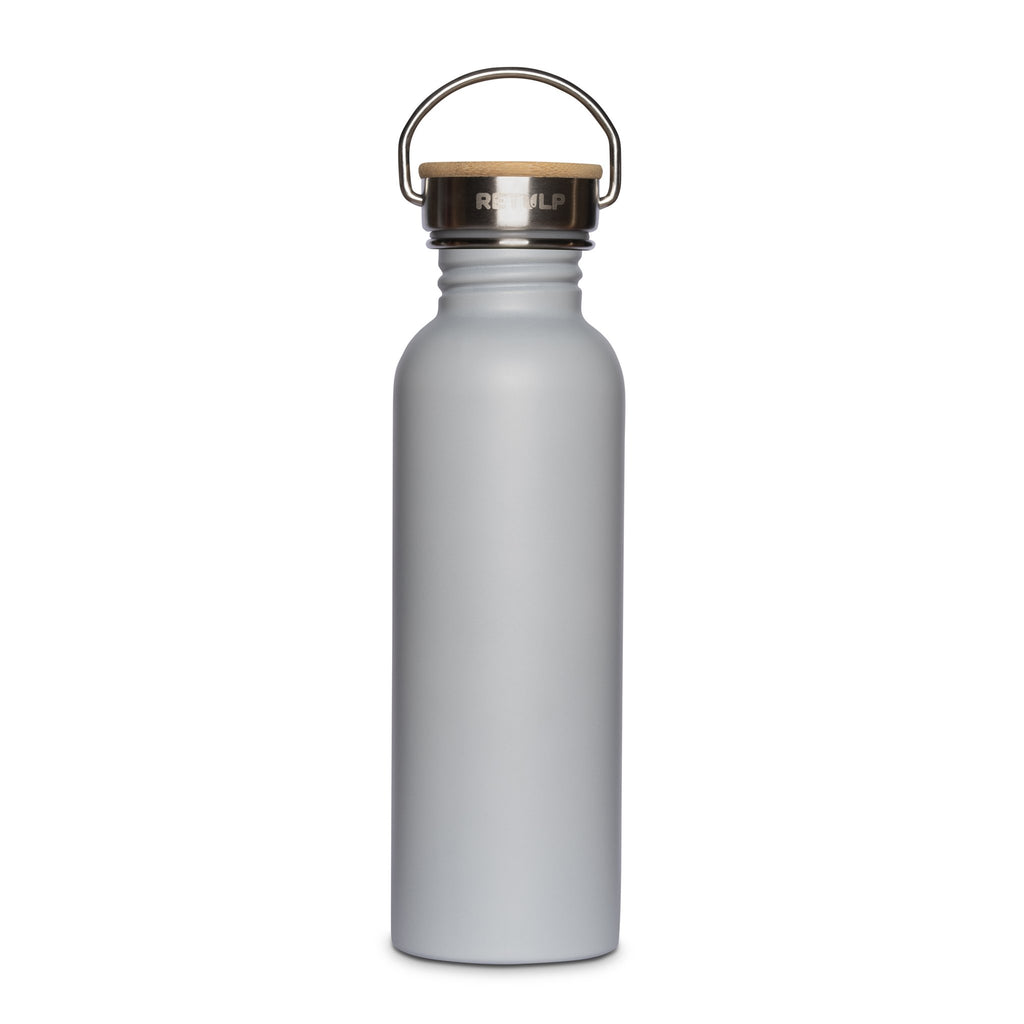 RVS drinkfles lekvrij bamboe dop Grey 750 ml