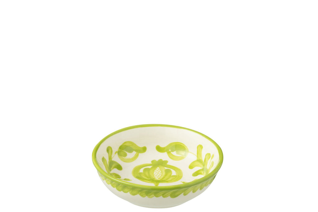 J-Line kom Granada Low - keramiek - wit/groen - small - Ø 14 cm