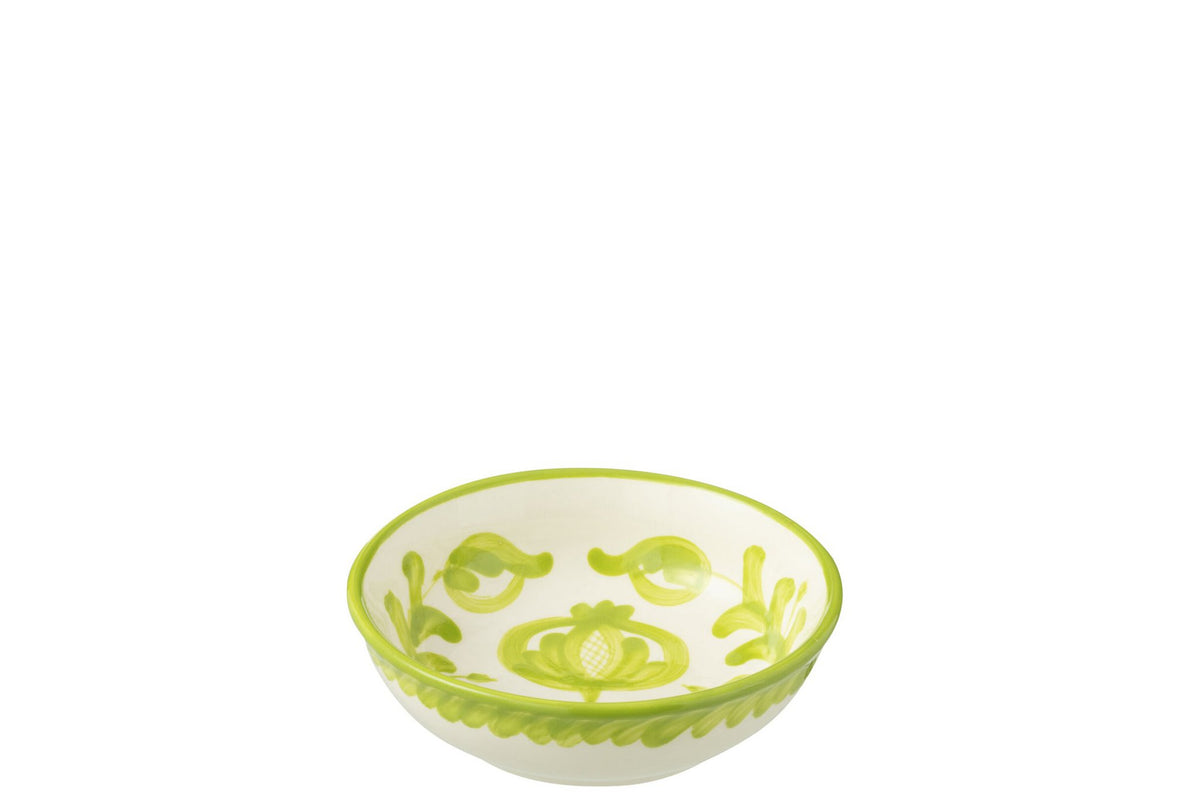 J-Line kom Granada Low - keramiek - wit/groen - small - Ø 14 cm