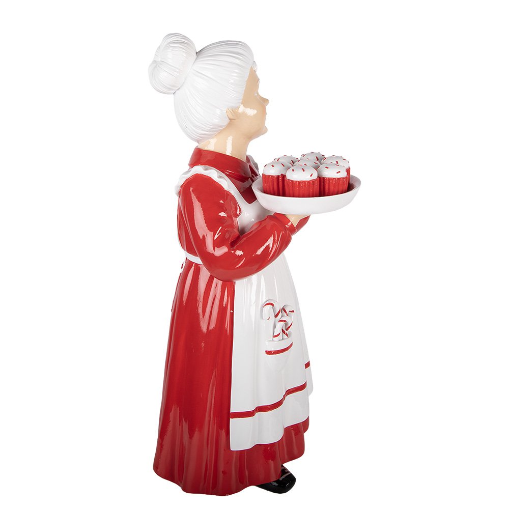 Kerstdecoratie Beeld Kerstvrouw 11x14x27 cm Rood Kunststof