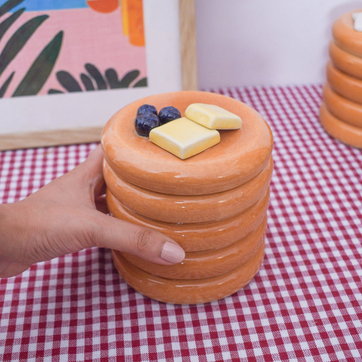 Voorraadpot | Keramische gebeeldhouwde pannenkoekstapel