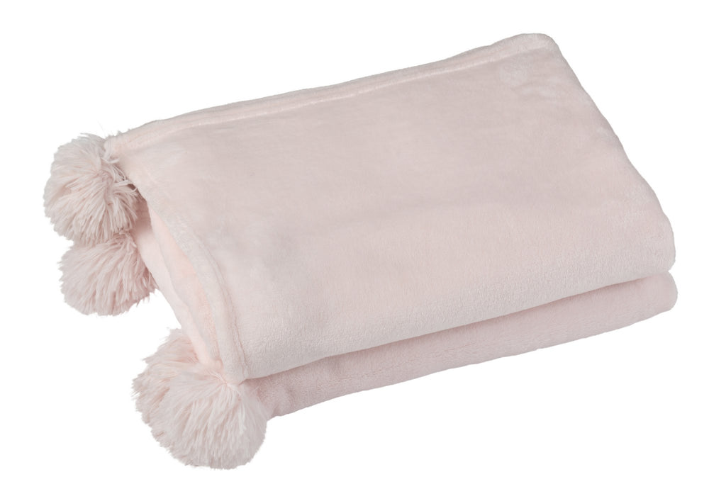J-Line plaid Pompom - polyester - lichtroze - 170 x 130 cm