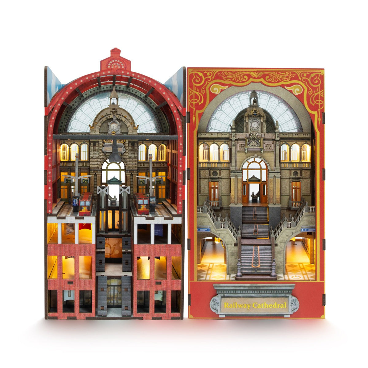 Bouwpakket 3D DIY Boekensteun Booknook Railway Cathedral met LED lichtsensor