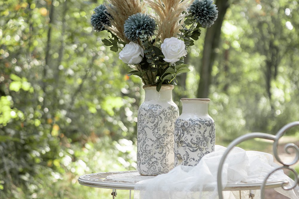Vaas Ø 14x26 cm Beige Grijs Keramiek Bloemen
