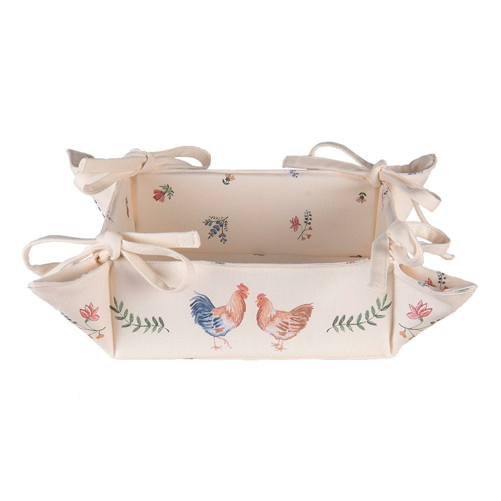 Broodmand 35x35x8 cm Beige Blauw Katoen Kip en Haan Cadeau Keuken