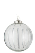 J-Line kerstbal Streep - glas - transparant/zilver - large