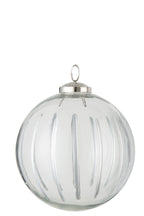J-Line kerstbal Streep - glas - transparant/zilver - large