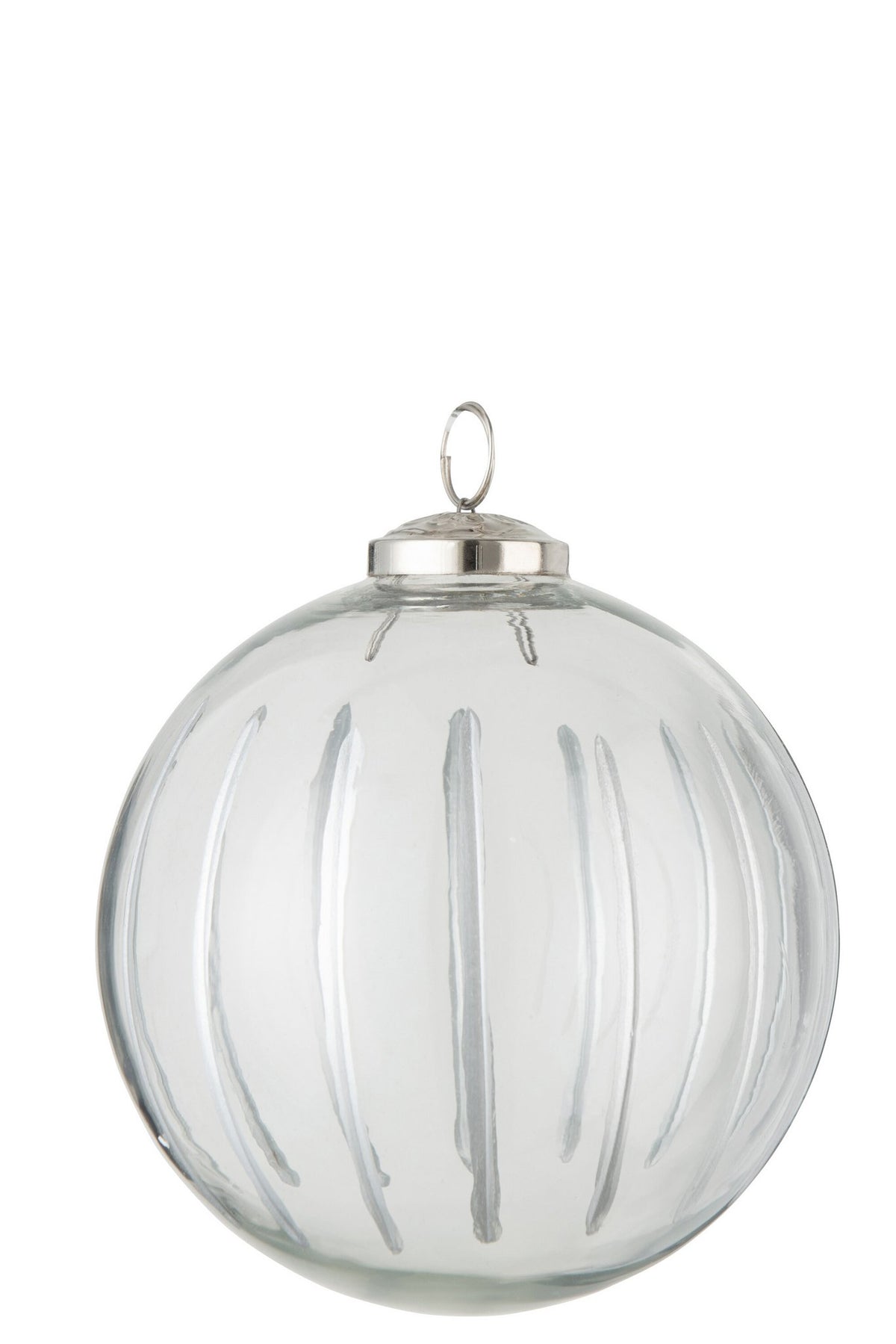 J-Line kerstbal Streep - glas - transparant/zilver - large
