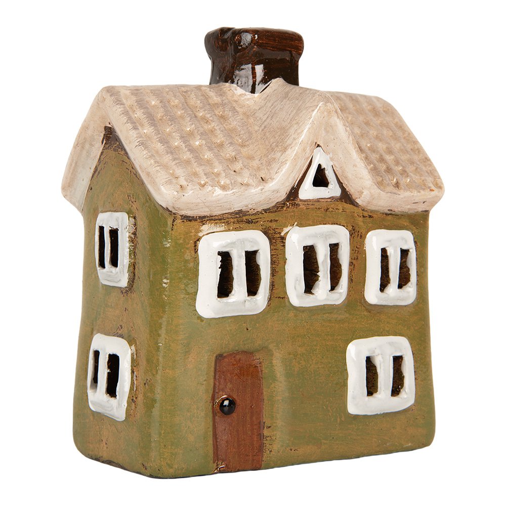 Waxinelichthouder Huis 11x7x13 cm Groen Keramiek