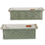 Mosgroene handgemaakte decoratieve mand van katoen – set van 2 stuks