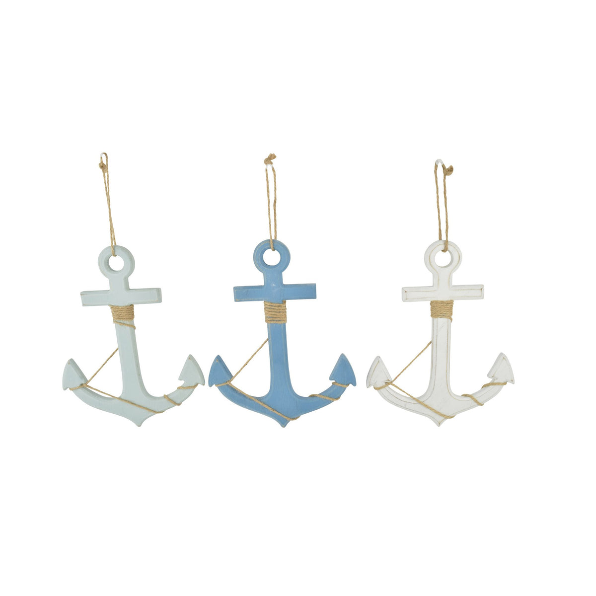 Houtenhanger anker 14x18cm turquoise/blauw/wit