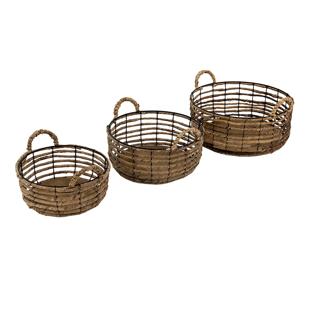 Opbergmand set van 3 Ø 39 Ø 34 Ø 29 cm bruin rotan mand