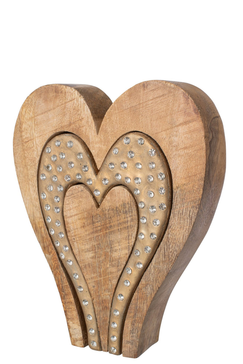 J-Line Hart met strass - mangohout - naturel/goud - L