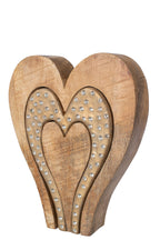 J-Line Hart met strass - mangohout - naturel/goud - L