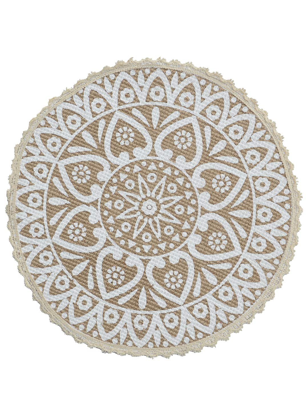 Tafelmattenset – jute en katoen bedrukt rond – 38x38 cm, 4-pack