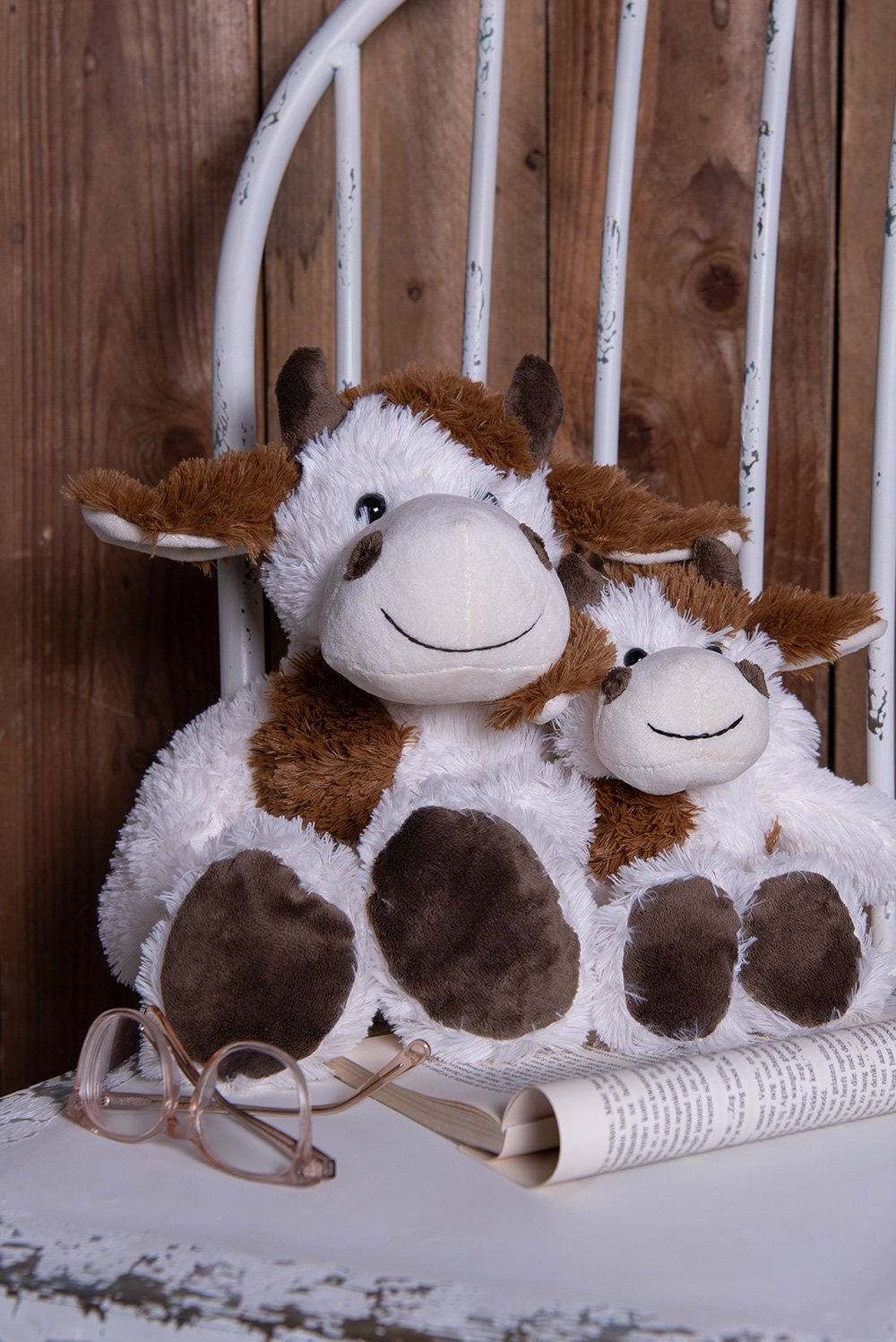 Knuffel koe 24x25x29 cm wit Bruin Pluche