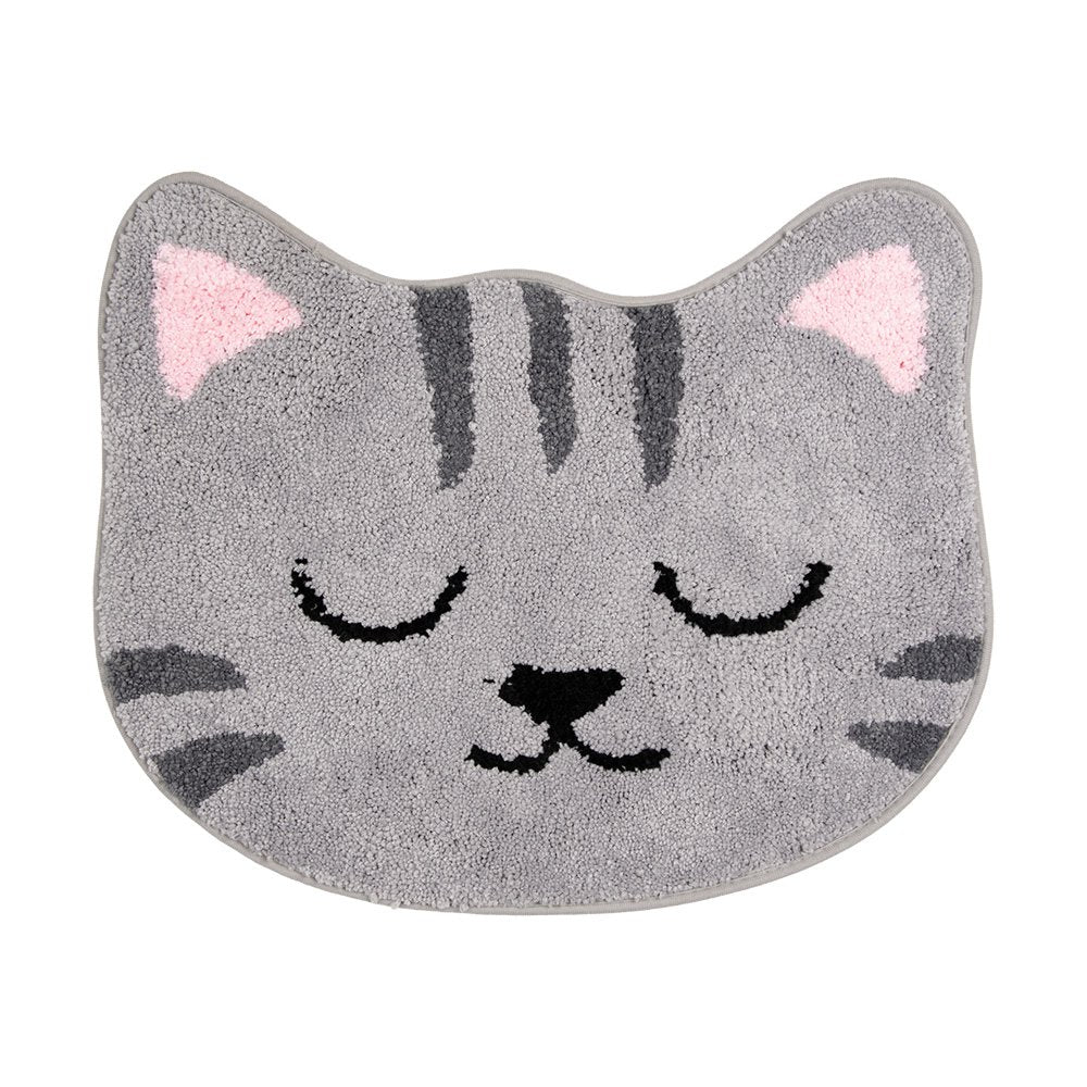 Badmat 60x50x1 cm Grijs Polyester Kat