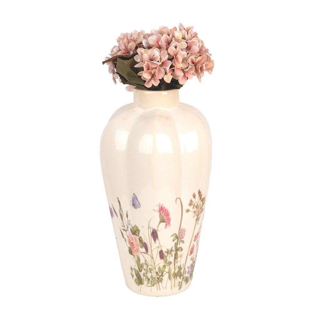 Vaas Ø 21x34 cm Beige Roze Keramiek Bloemen