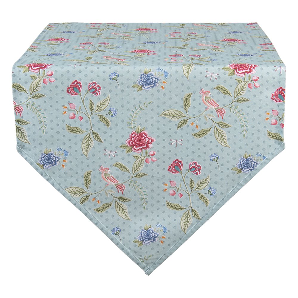 Tafelloper 50x160 cm Blauw Groen Katoen Bloemen Tafelkleed